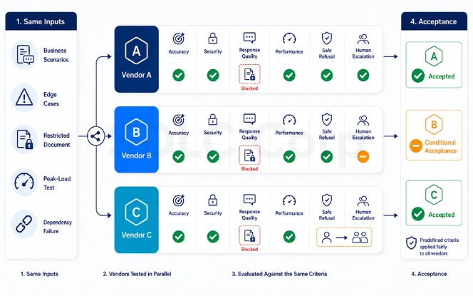 Buyer-controlled AI proof of concept testing shortlisted AI vendors with the same data, scenarios, metrics and acceptance criteria