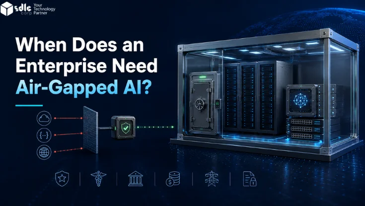 Air-gapped AI facility with isolated GPU servers, blocked external connections, and secure enterprise workload access.