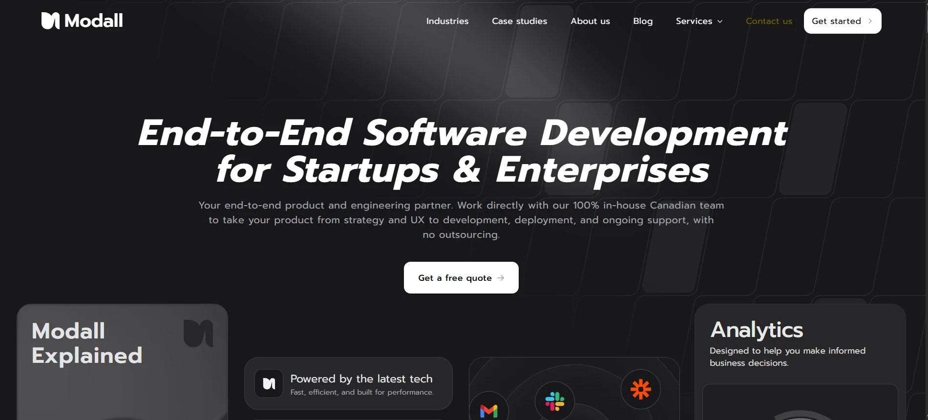 Modall website homepage