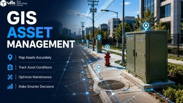 GIS asset management with mapped urban utility infrastructure and connected assets.