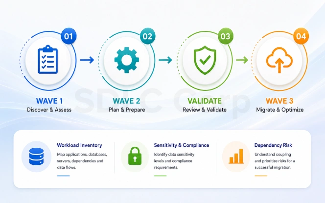 Assess workloads, dependencies and data sensitivity Workload assessment covering inventory, dependencies and data sensitivity classification