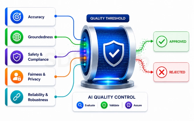 Core data quality dimensions and quality threshold checks for AI AI data quality dimensions checked against a quality threshold and approved or rejected