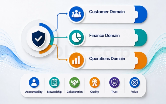 Data Domains, Ownership and Stewardship Customer, finance and operations data domains under shared ownership and stewardship standards