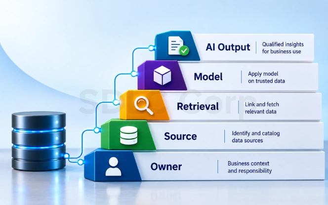 Metadata traceability connecting AI output to model prompt retrieval source and owner