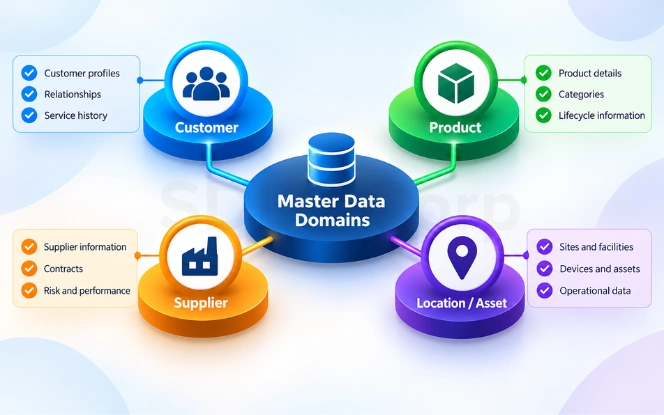 Phased master data management rollout across customer, product, supplier, and location domains