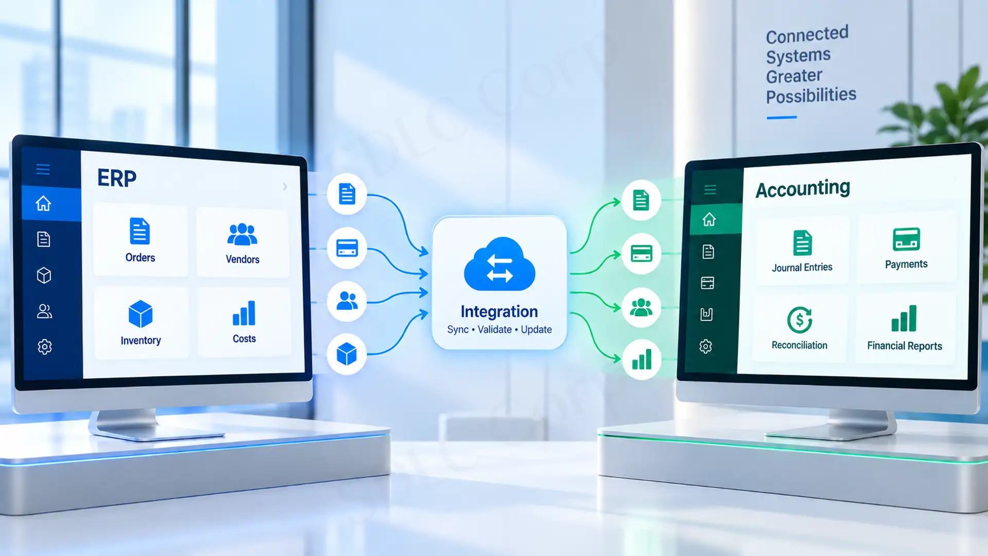 ERP and accounting integration syncing event financial data, payments and reports