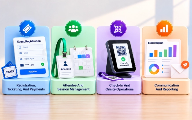 Event registration and payment workflow being tested on a mobile device