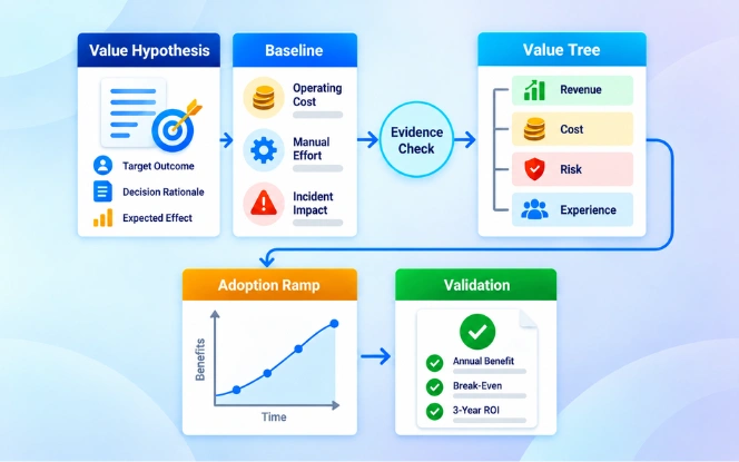 Modernization measurement flow from baseline through change benefit and validation