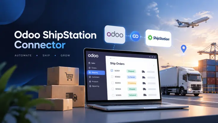 Odoo ShipStation connector automating order shipping, tracking, and delivery management across air, road, and freight operations.