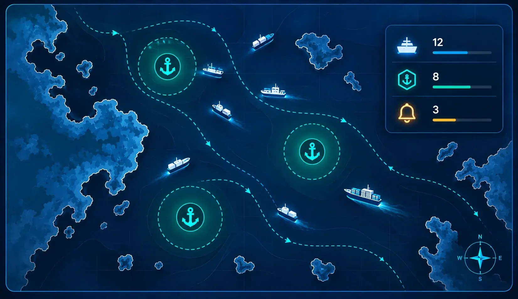 Anchorage Management System connecting vessel requests, allocation, monitoring and operational history in one workflow