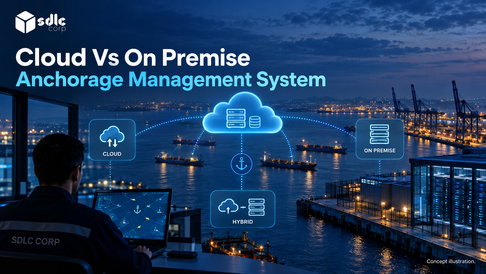 Cloud, on premises and hybrid connections to port systems.