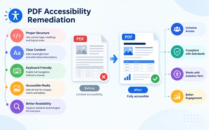 PDF accessibility remediation showing before-and-after accessible document improvements.