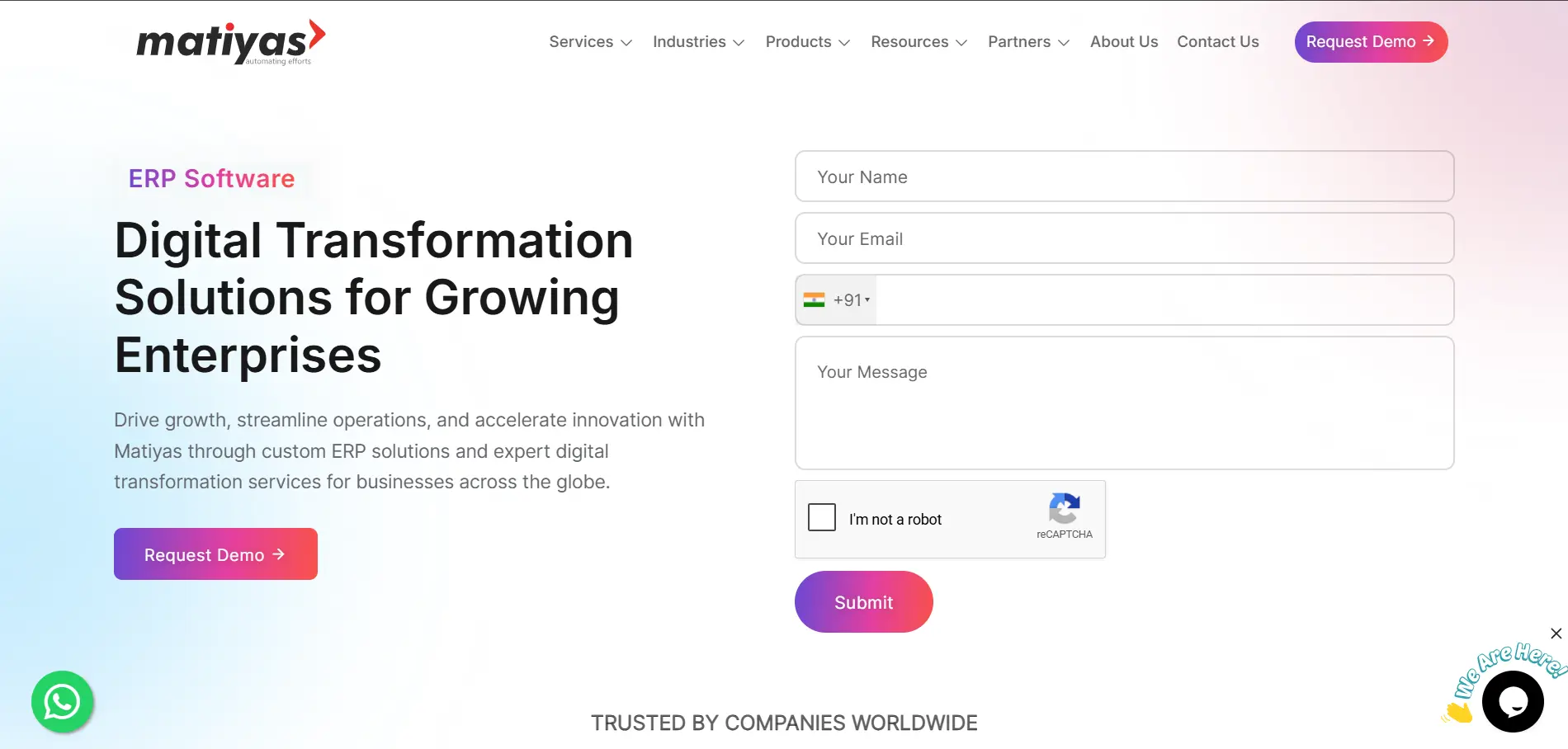 Matiyas Solutions ERPNext services homepage preview