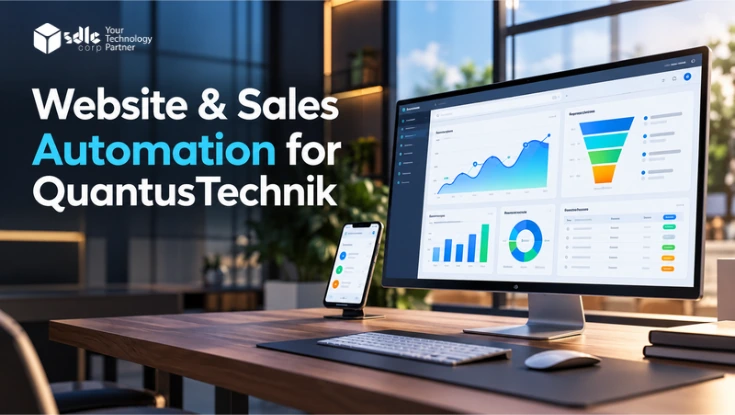 Professional Website & Sales Automation dashboard for QuantusTechnik displaying sales analytics, conversion funnels, and automated business workflows.