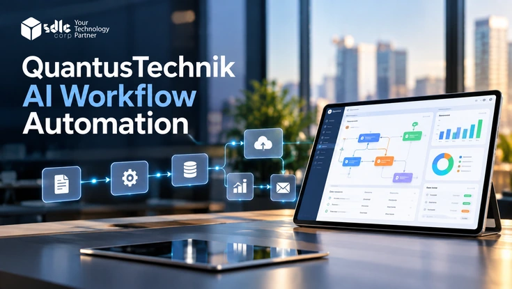 QuantusTechnik AI Workflow Automation dashboard showing connected automated processes, data integration, analytics, and workflow management.